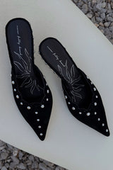 Black Suede Mules with Silver Studs