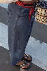 Blue Studded Barrel Jeans