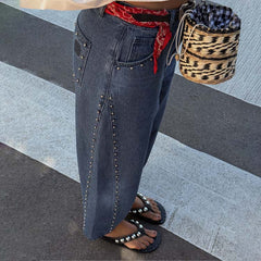 Blue Studded Barrel Jeans
