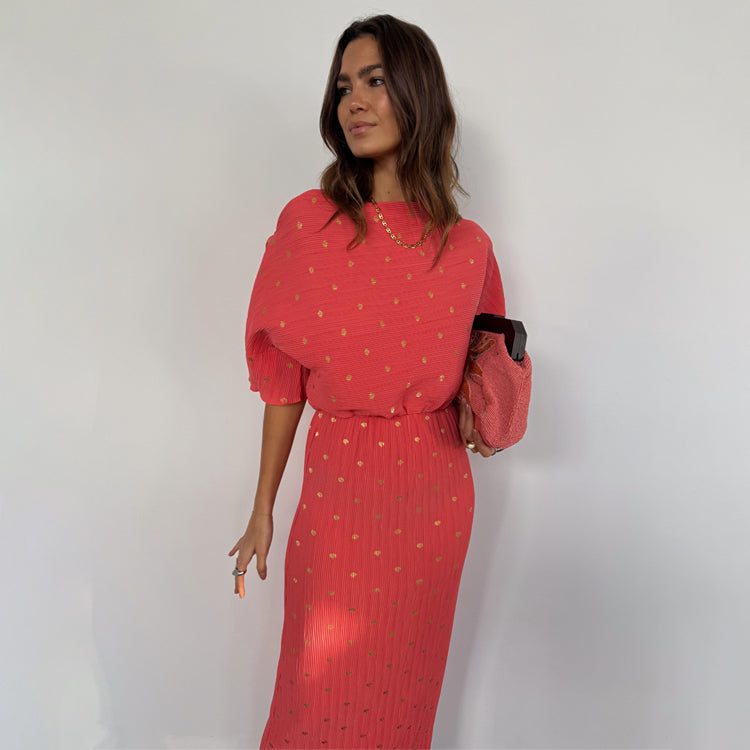 Coral Plisse Tilly Dress