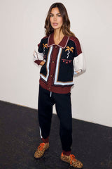 Geometric Knit Cardigan with Embroidery Detail