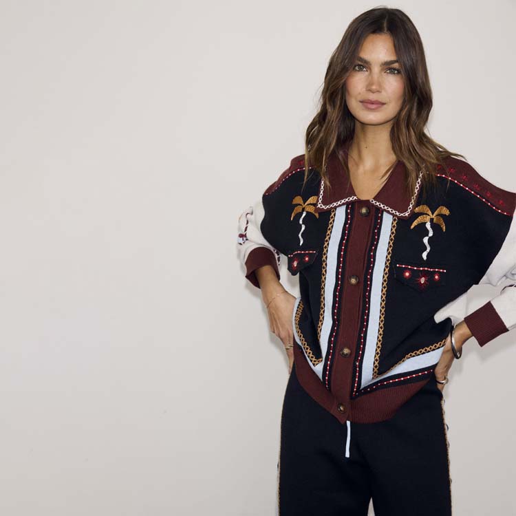 Geometric Knit Cardigan with Embroidery Detail