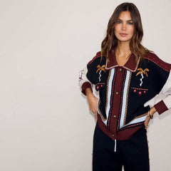 Geometric Knit Cardigan with Embroidery Detail
