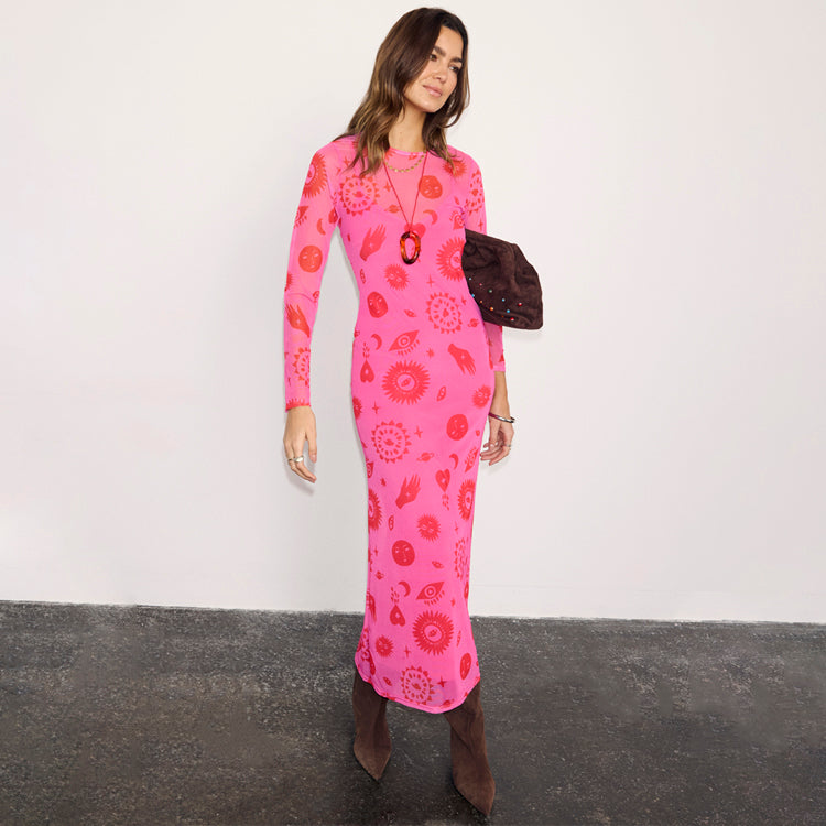 Pink and Red Morocco Mesh Dress
