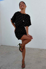Black Plisse Mini Tilly Dress