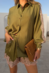 Olive & Pink Lace Shorts