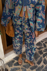 Denim Paisley Barrel Leg Jeans