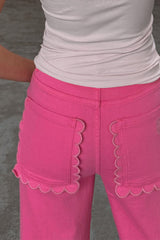 Pink Denim Scallop Detail Jeans