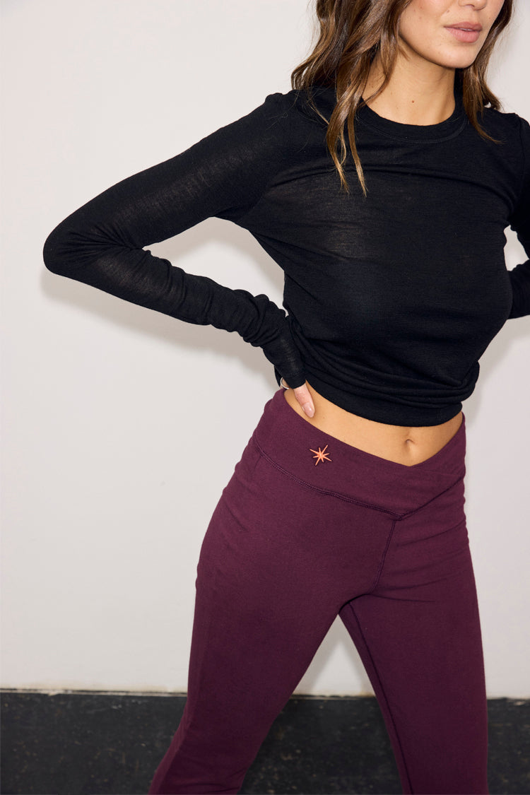 Burgundy Cotton Wide Leg Pants with Coral Embroidery