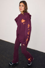 Burgundy Cotton Wide Leg Pants with Coral Embroidery