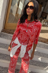Red Bandana Rib Jersey Top