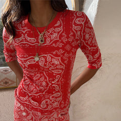 Red Bandana Rib Jersey Top