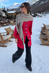 Red Ski Knit Long Cardigan