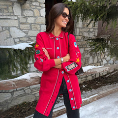 Red Ski Knit Long Cardigan