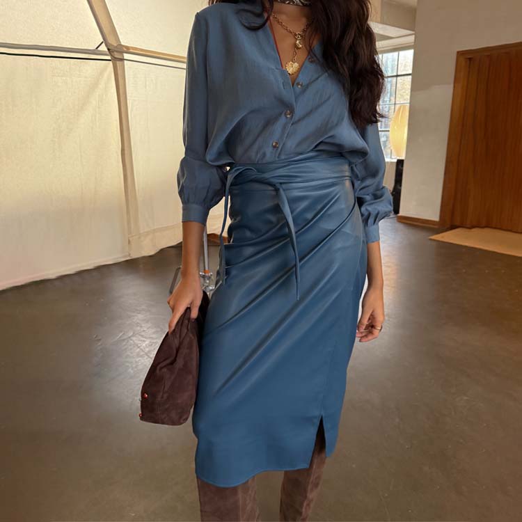 Teal Vegan Leather Jaspre Skirt