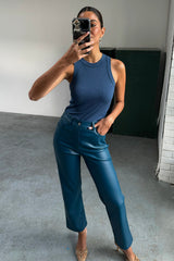 Teal Vegan Leather Trousers