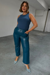 Teal Vegan Leather Trousers