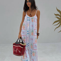 White Island Cross Stitch Maxi Dress