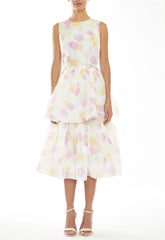 True Decadence Quinn Bright-Pastel Floral Sleeveless Tiered Midi-Dress