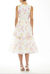 True Decadence Quinn Bright-Pastel Floral Sleeveless Tiered Midi-Dress