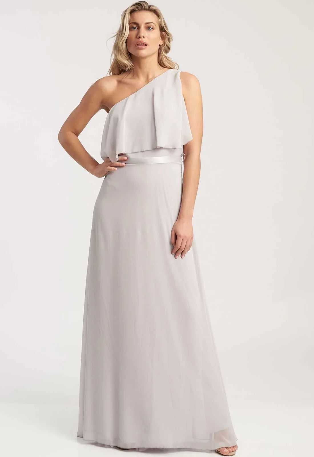 Revie London Grey Anastasia One Shoulder Maxi Dress