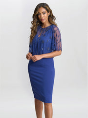 Gina Bacconi Theresa Beaded Bolero Jacket With Scallop Edge And Crepe Shift Dress