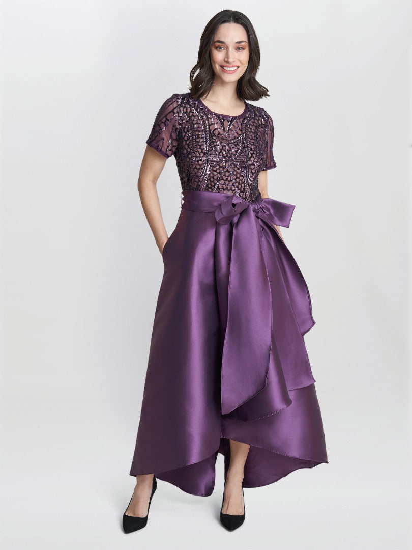 Gina Bacconi Noemi Embroidered High Low Maxi Dress
