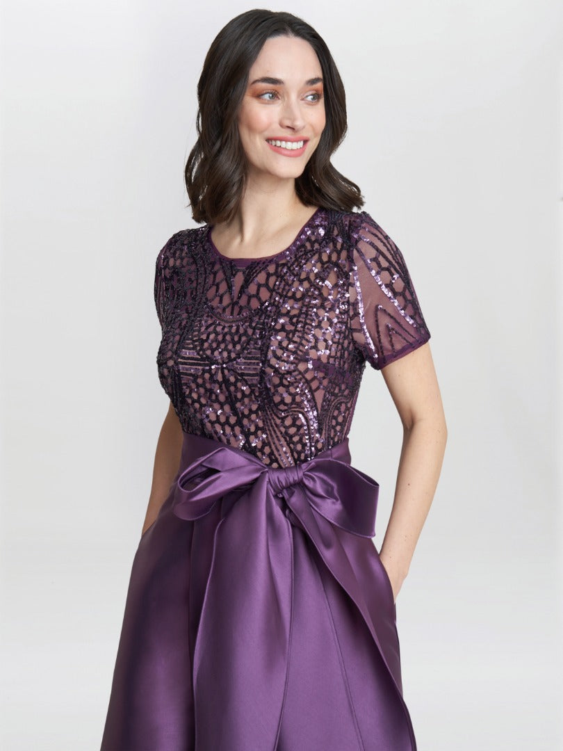 Gina Bacconi Noemi Embroidered High Low Maxi Dress