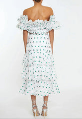 True Decadence Scarlett Co-Ord White-Pink Floral Organza Bardot Ruffle Crop Top