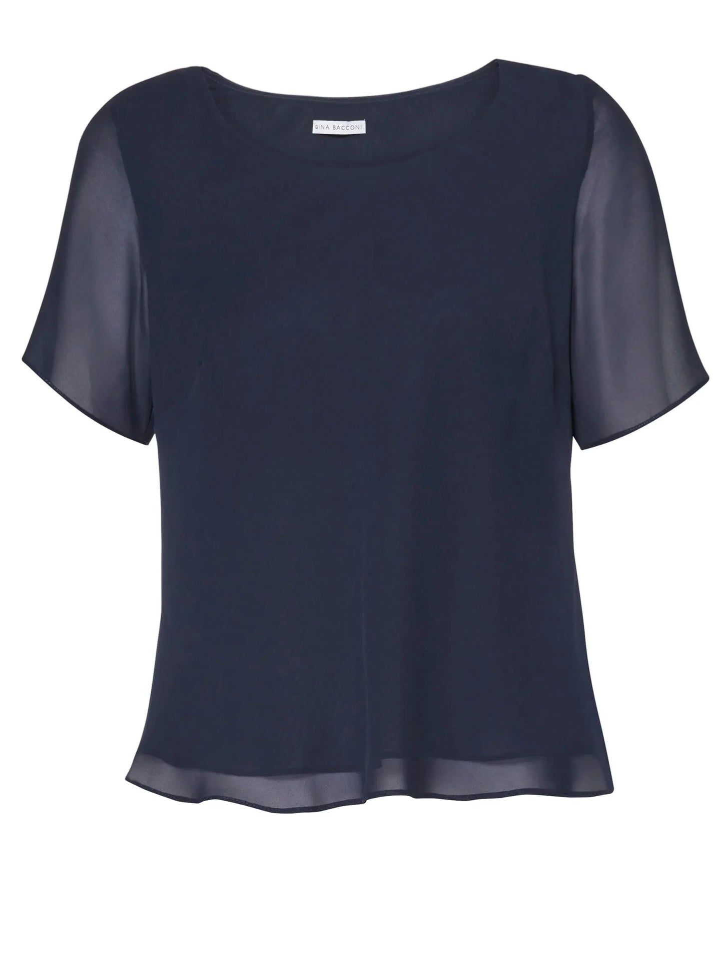Gina Bacconi Navy Triple Layer Chiffon Top