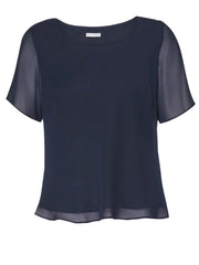 Gina Bacconi Navy Triple Layer Chiffon Top