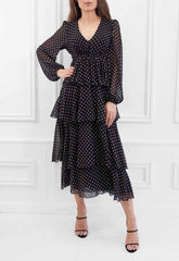 Honor Gold Black Serena Polka Dot Midi Dress
