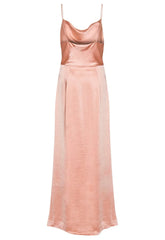 True Decadence Peach Satin Cowl Neck Maxi Dress