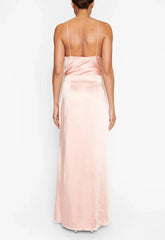 True Decadence Peach Satin Cowl Neck Maxi Dress