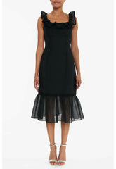 True Decadence Black Linen Midi Dress
