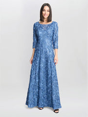 Gina Bacconi Susanna Rosette Maxi Dress With 3/4 Illusion Sleeves